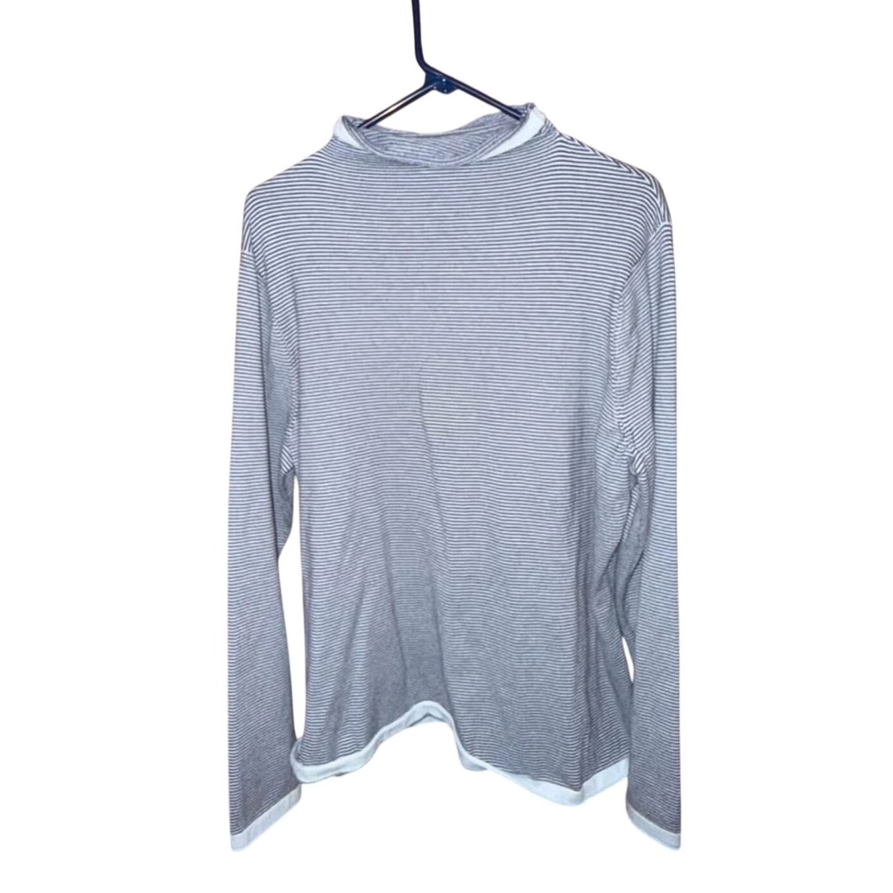 Duluth Trading Co Mock Neck Top 2XL Blue White Striped Long Sleeve Shirt